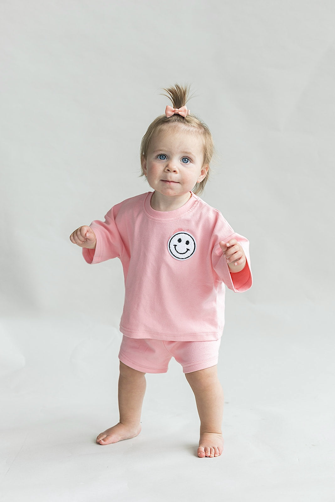 Smiley Shorts Set | Pink Peach