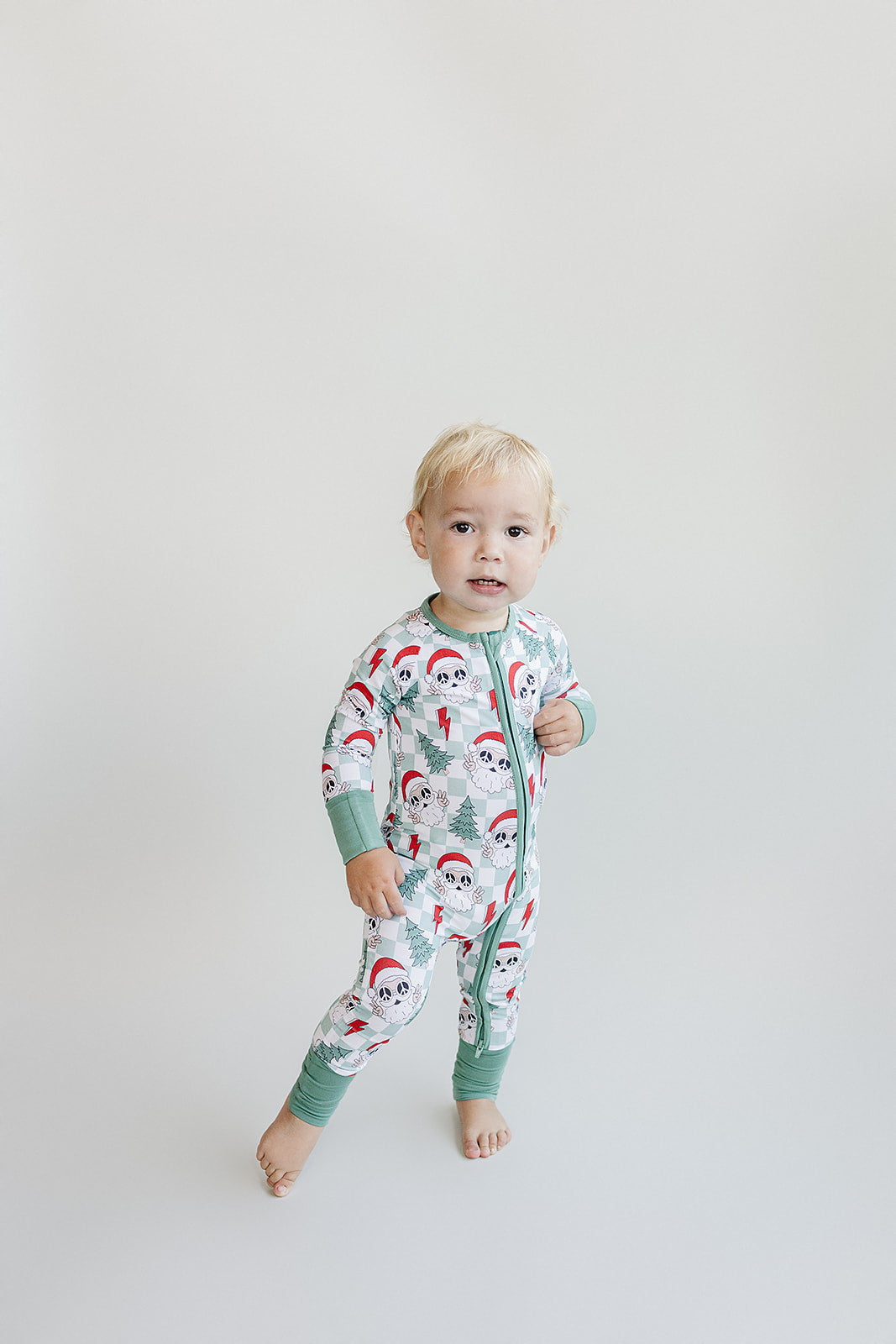 Bamboo Zip Romper | Checkered Santa