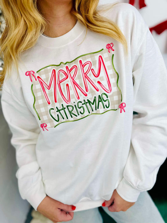 Merry Christmas Plaid Banner Bow