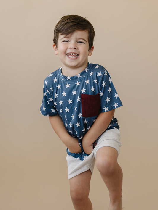 Navy Stars Bamboo Pocket Tee
