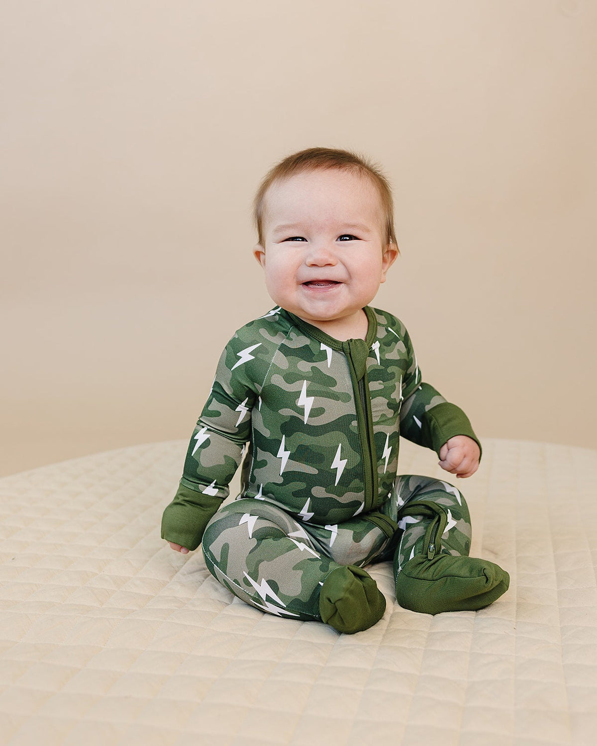 Bamboo Zip Romper | Green Camo Bolts