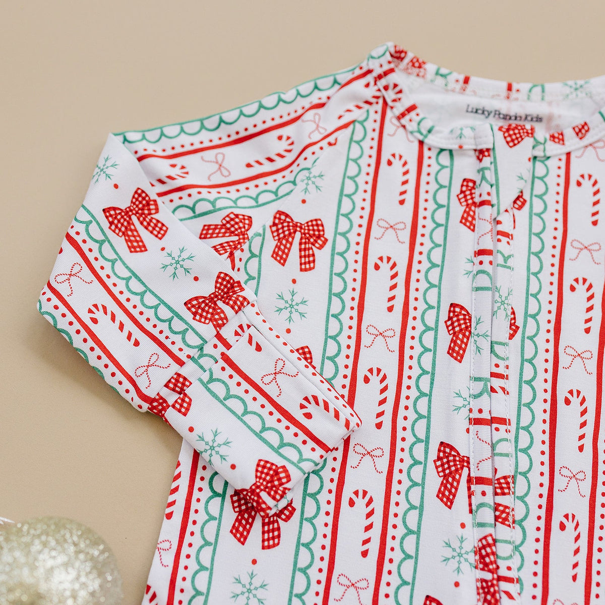 Bamboo Zip Romper | Retro Candy Cane
