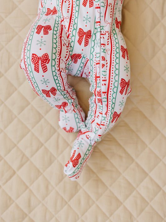 Bamboo Zip Romper | Retro Candy Cane