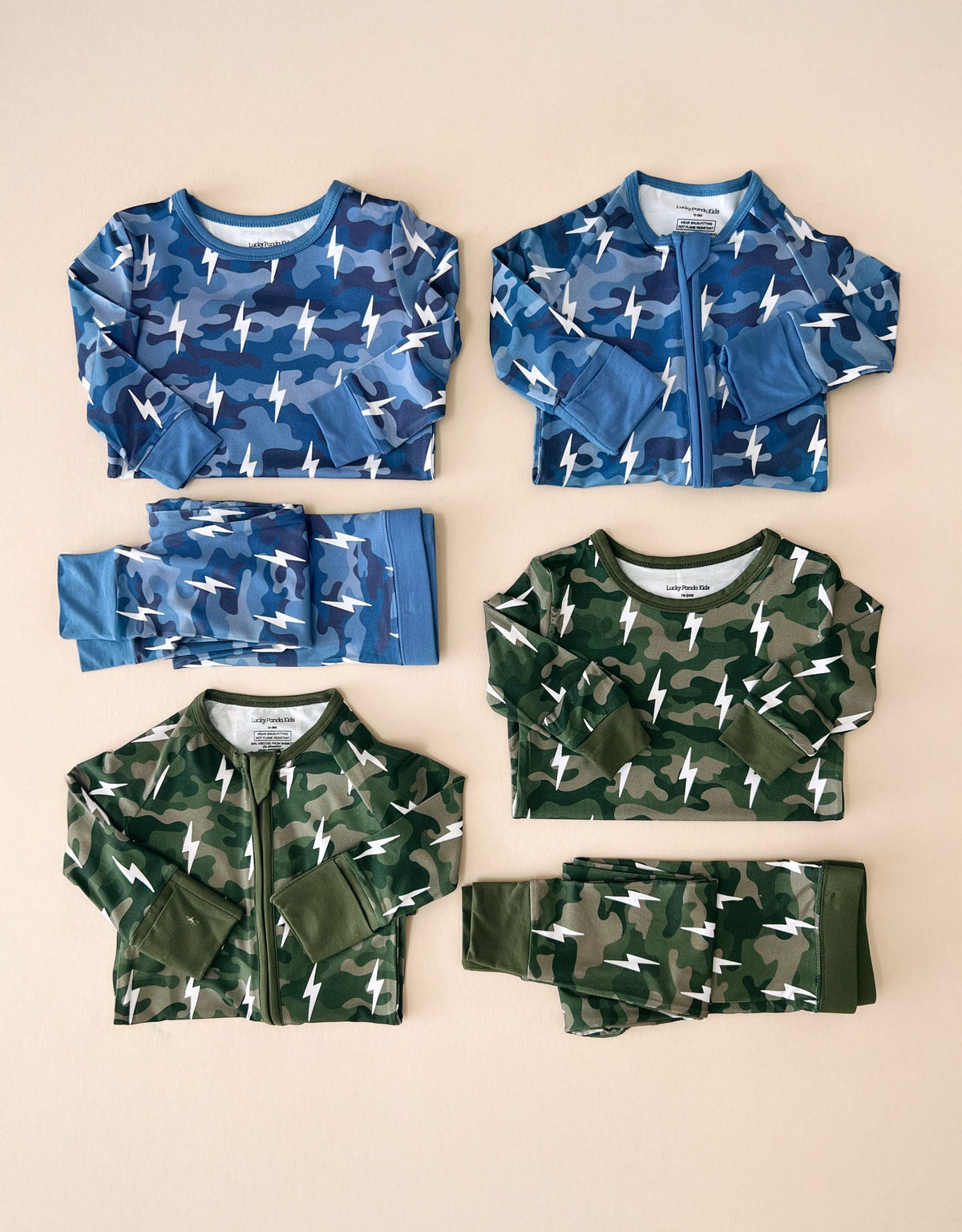 Bamboo Two Piece Set | Green Camo Bolts