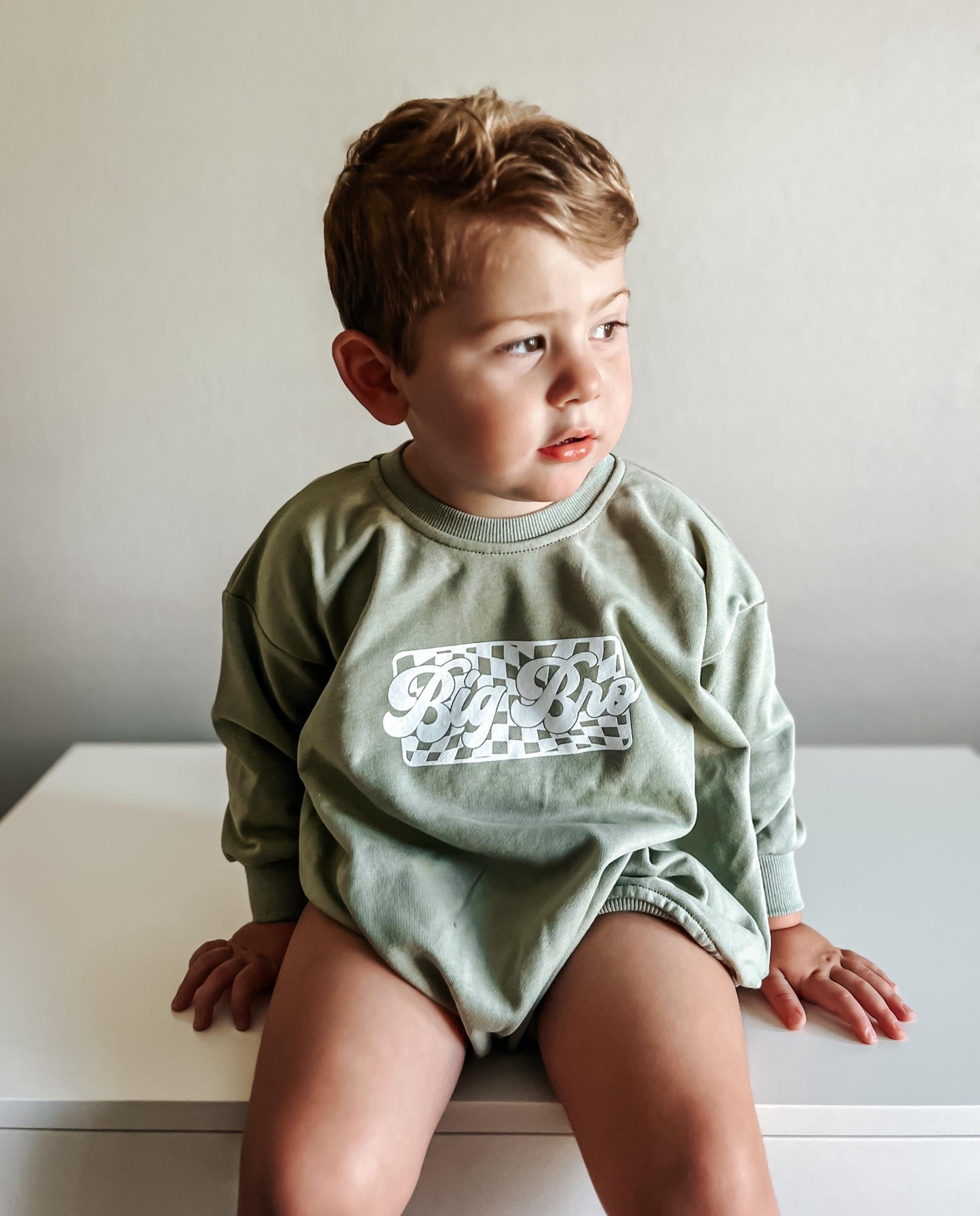 Big Brother Checkered Sweatshirt Romper: Baby Boy Outfit